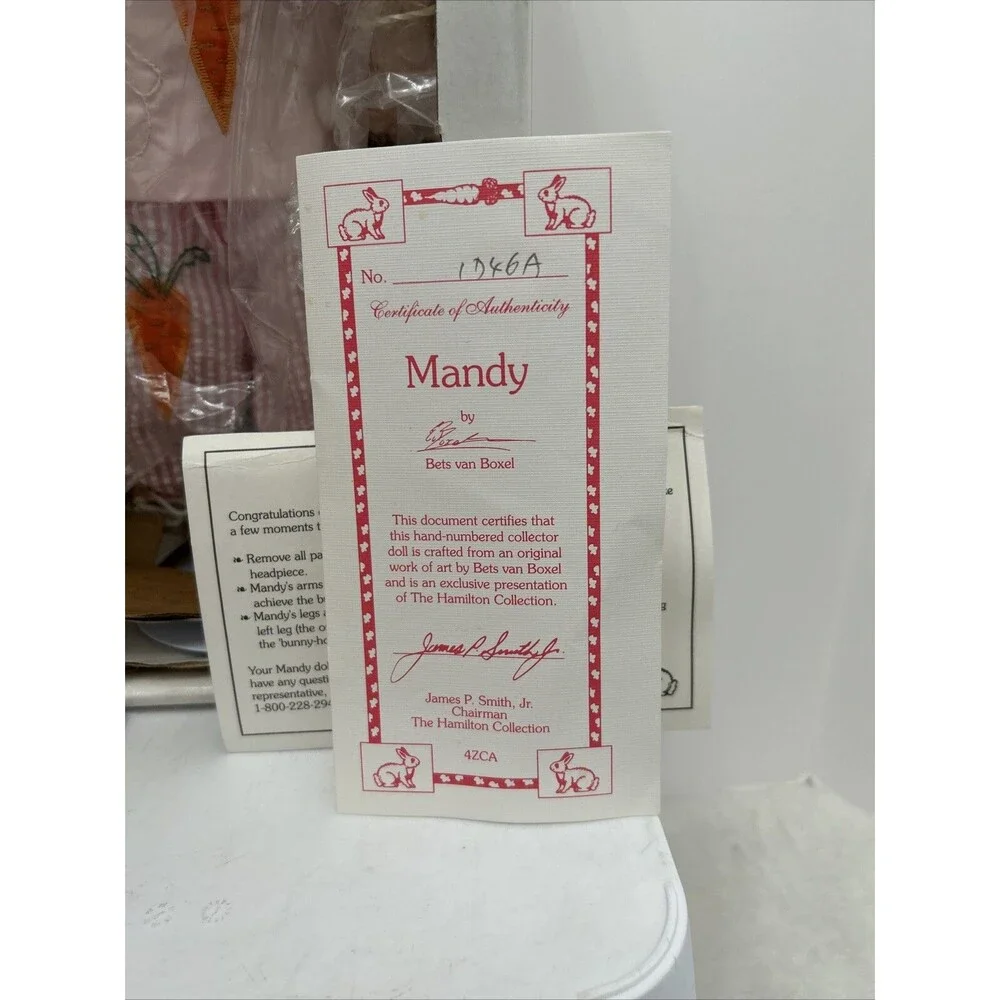 🔥🆕🔥Vintage 1993 Mandy Porcelain Doll By Bets Van Boxel Bunny Rabbit - Picture 4 of 8